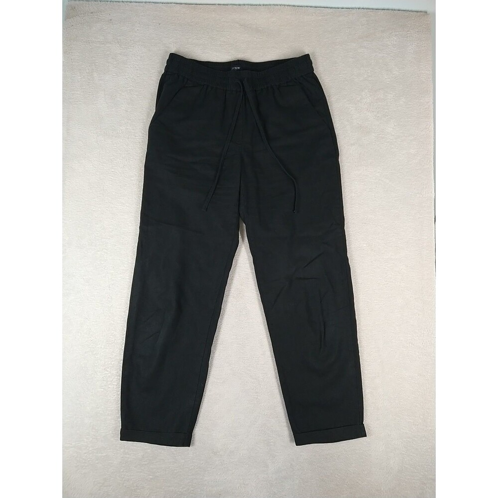 J. Crew Linen-Cotton Blend Drawstring Pull On Pant Black Size 2  cuff taper